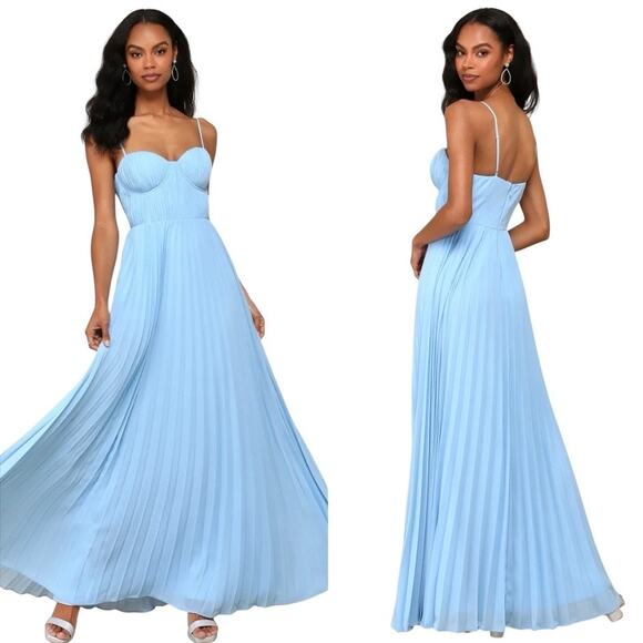 NWT Lulus Admirable Elegance Light Blue Pleated Bustier Maxi Dress Size Small - Picture 10 of 10